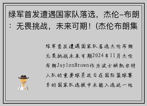 绿军首发遭遇国家队落选,杰伦-布朗:无畏挑战,未来可期!(杰伦布朗集锦)