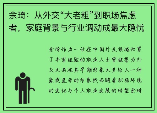 余琦:从外交“大老粗”到职场焦虑者,家庭背景与行业调动成最大隐忧