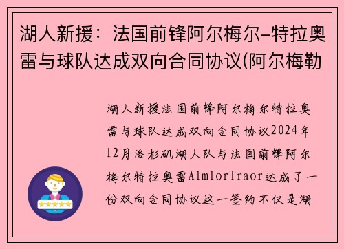 湖人新援:法国前锋阿尔梅尔-特拉奥雷与球队达成双向合同协议(阿尔梅勒对格拉夫)